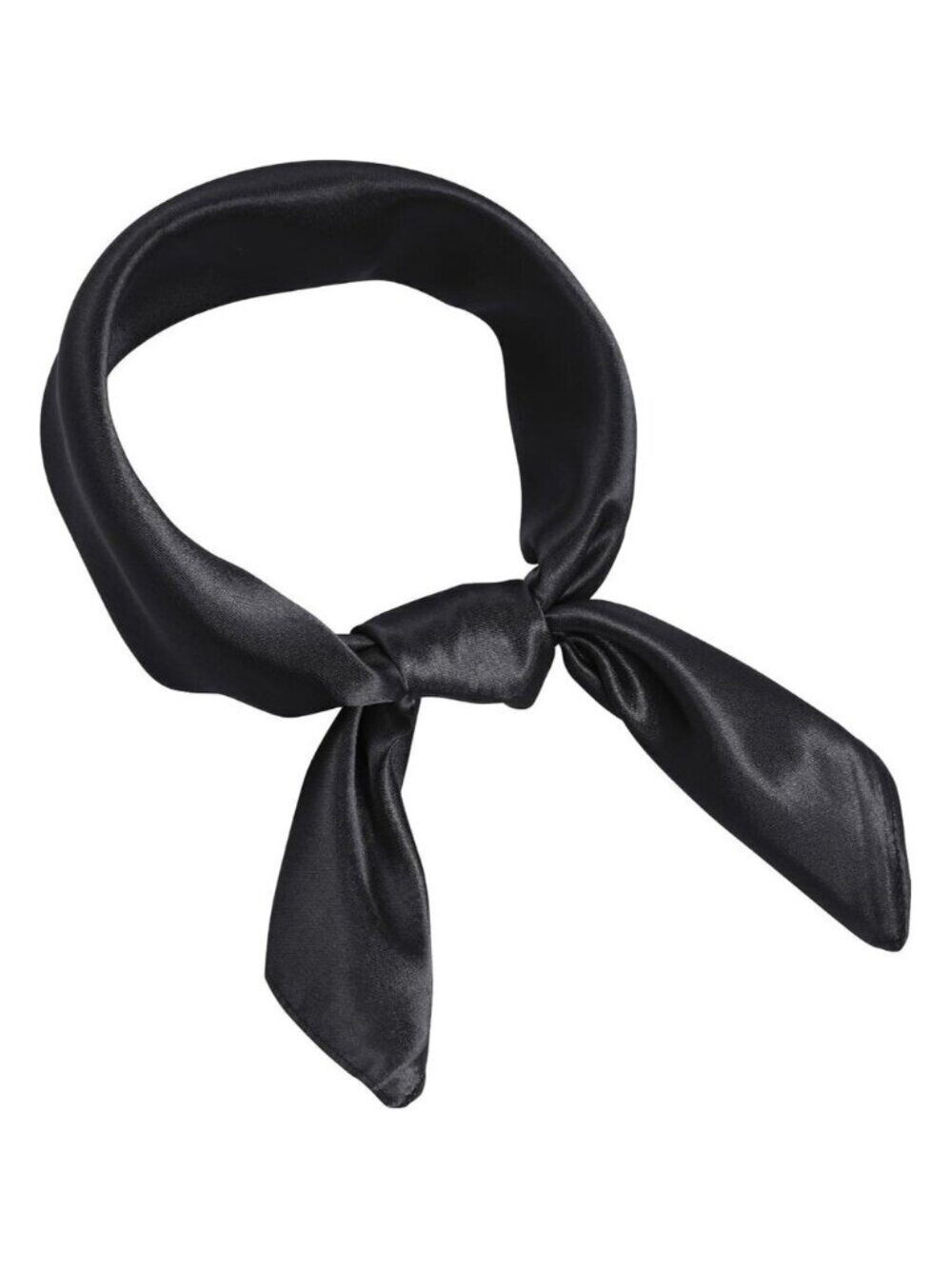 Women Black Chiffon Square Ribbon Neck Scarf Satin Handkerchief For Halloween